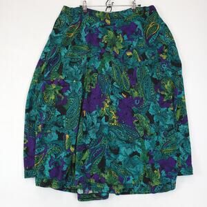 Mike & Me Midi Flowy Skirt Pull On Women 18/20 Green Purple Paisley Floral Retro